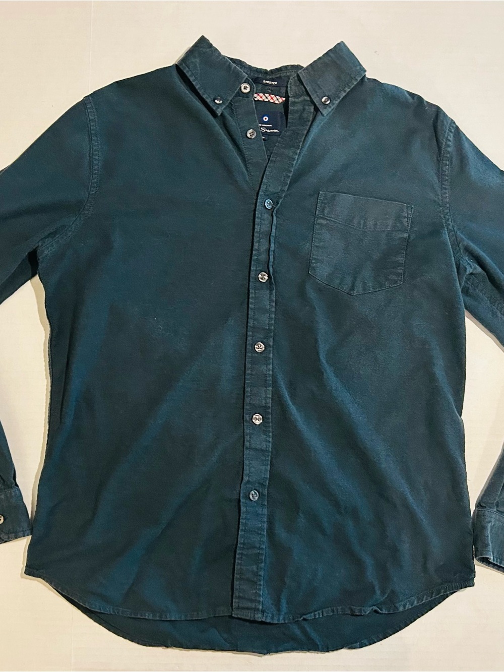 Ben Sherman Long Sleeve Flannel Button Up Shirt Solid Navy Mens M Stretch Casual